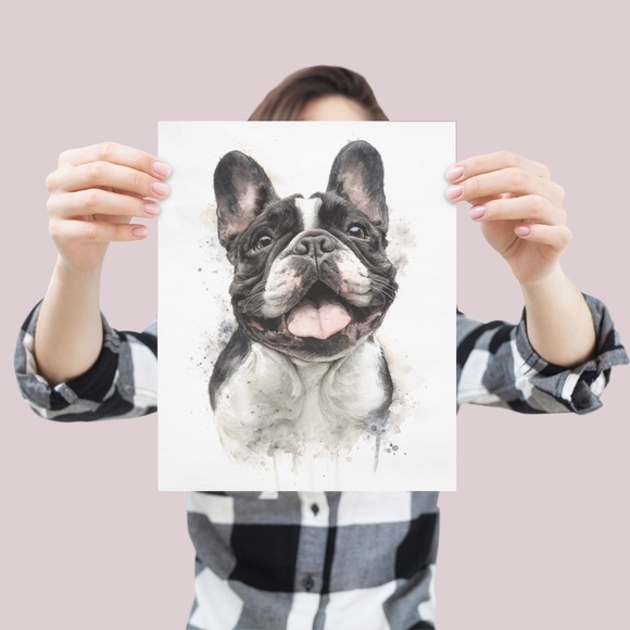 Watercolor French Bulldog Pet Portrait Wall Art Print Poster Unframed - Cute Dog - Picture 4 of 6